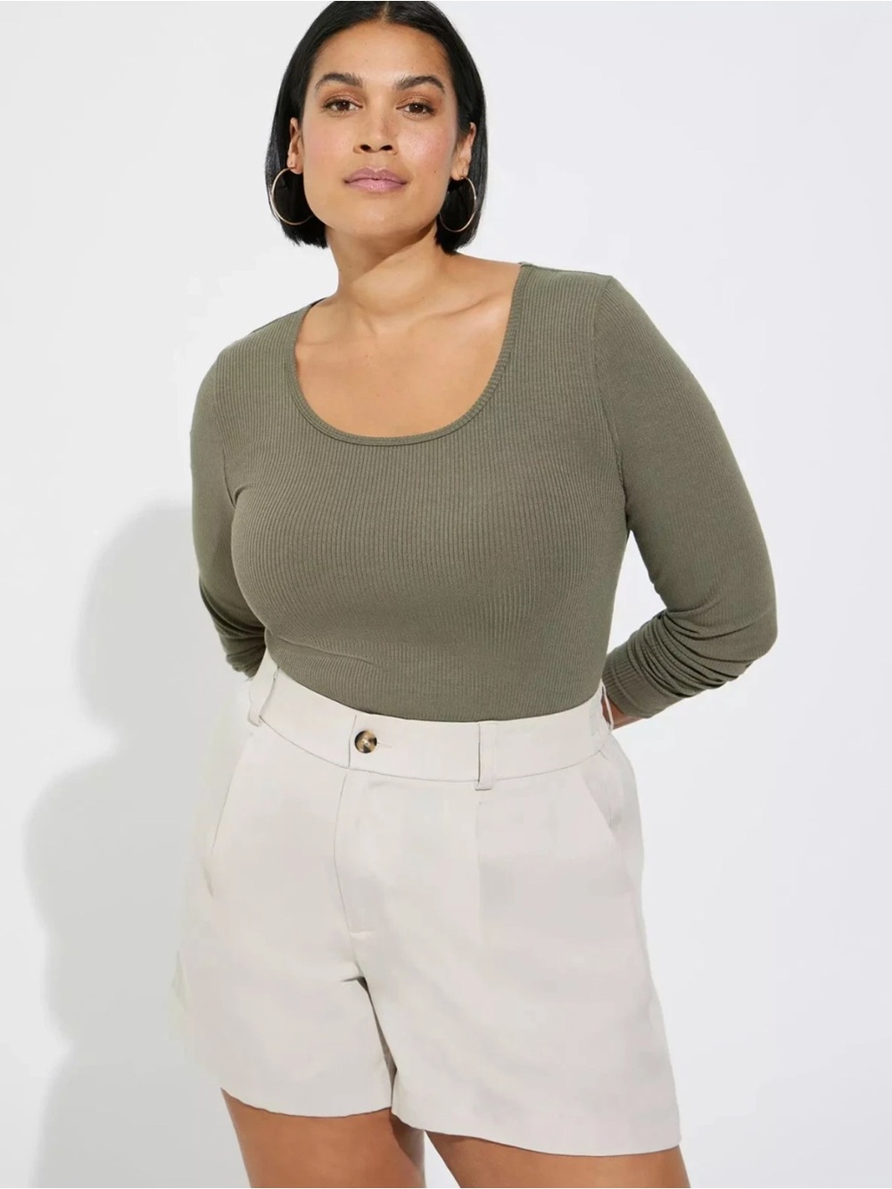 Torrid Scoop Neck Ribbed Long-Sleeve Top - Olive Green NWT